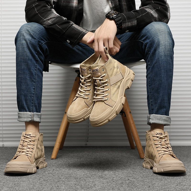 2021 autumn new mid-top high-top leather shoes men's shoes trendy shoes short boots leather boots military boots tooling Martin men's boots