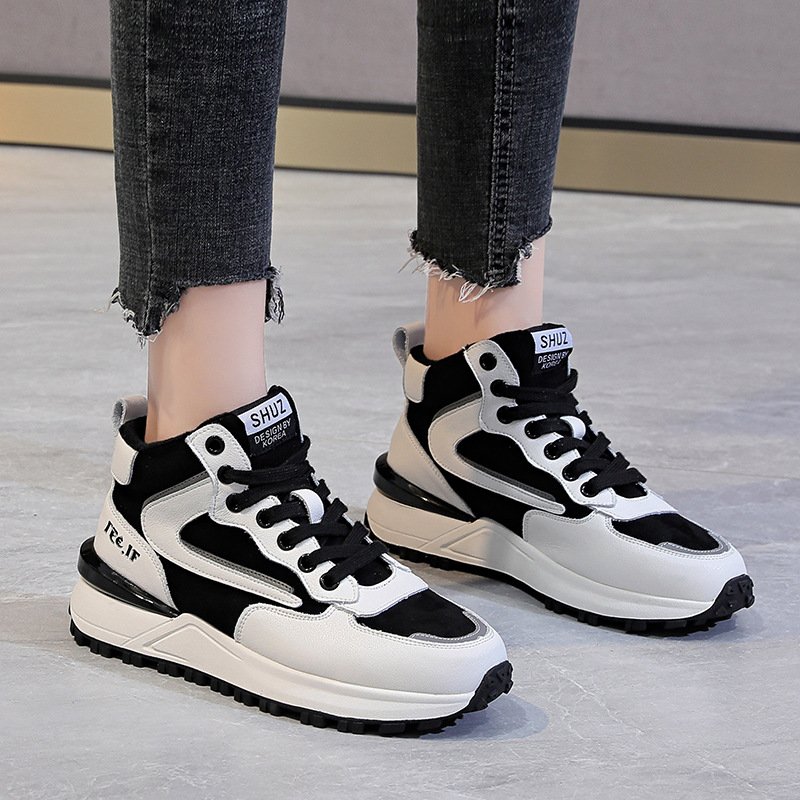 Casual shoes women's autumn/winter 2021 new high-top women's shoes plus velvet color matching to keep warm and thick bottom women