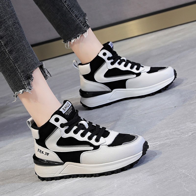 Casual shoes women's autumn/winter 2021 new high-top women's shoes plus velvet color matching to keep warm and thick bottom women