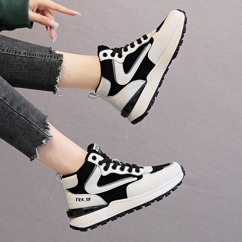 Casual shoes women's autumn/winter 2021 new high-top women's shoes plus velvet color matching to keep warm and thick bottom women