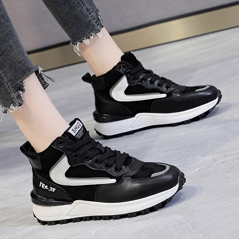 Casual shoes women's autumn/winter 2021 new high-top women's shoes plus velvet color matching to keep warm and thick bottom women