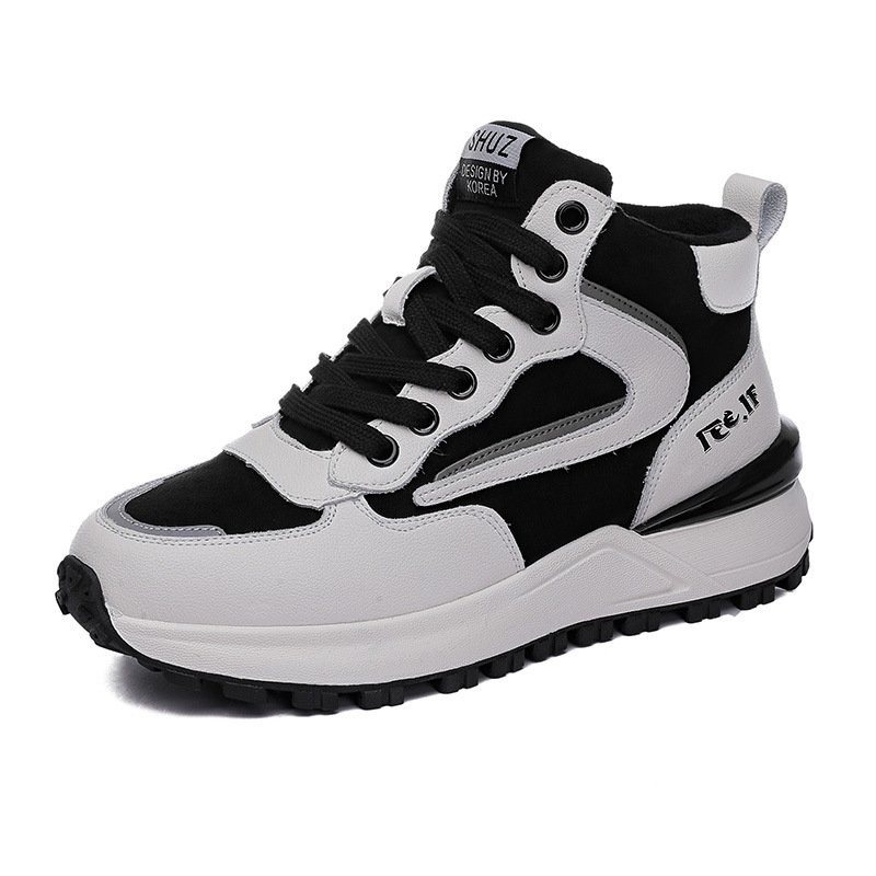 Casual shoes women's autumn/winter 2021 new high-top women's shoes plus velvet color matching to keep warm and thick bottom women